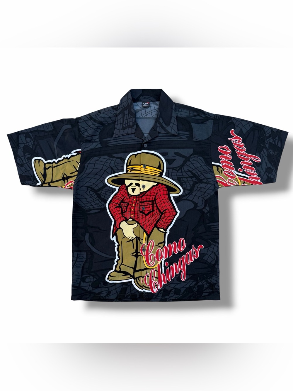 Vintage Como Chingas Button Down Shirt Size Large ibeu Chicano Cholo AOP